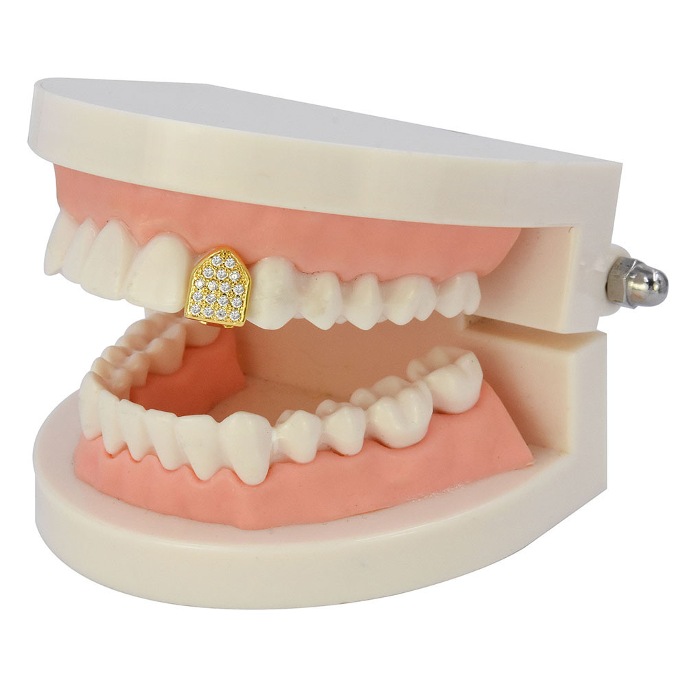 Psivika 2PC Gold Plated With Diamond Round Single Grillz Cap For Your