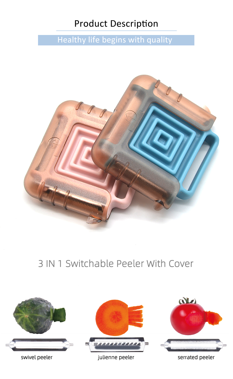 YF Kitchen Gadgets Supplier Vegetable & fruit Peeler Accept All the Pantone Color 3 in 1 Switchable Peeler with Cover