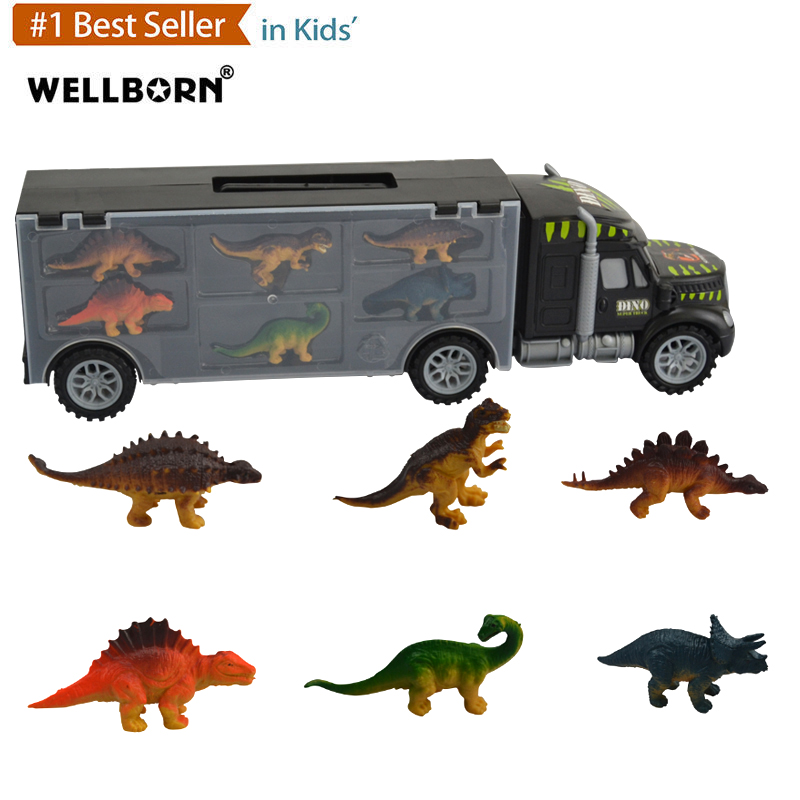 Транспортер 6 колес Маленький грузовик кейс игрушка бесплатная раздвижной прицеп с динозавром и автомобиль игрушки набор