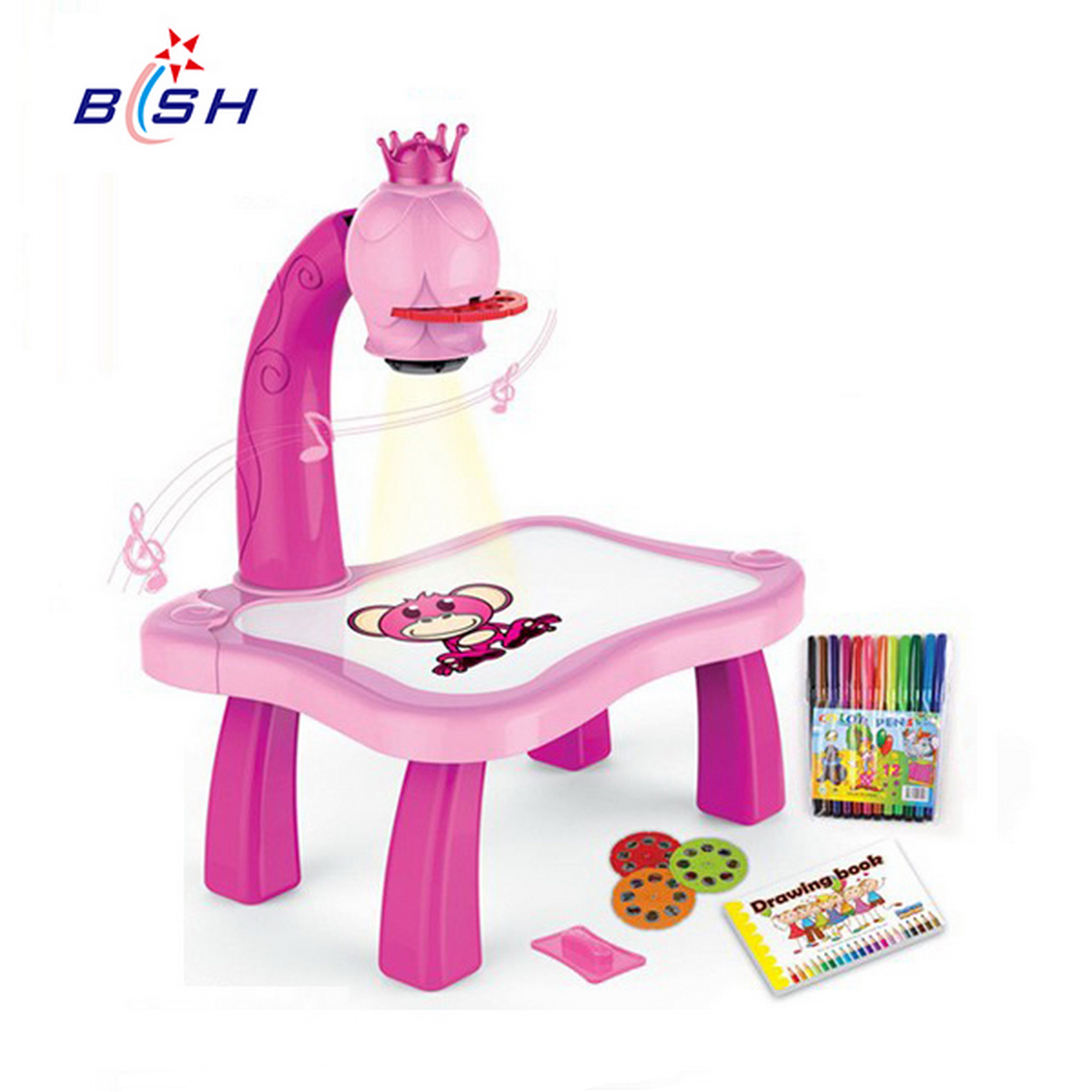 Kids drawing projector painting table toy set with music