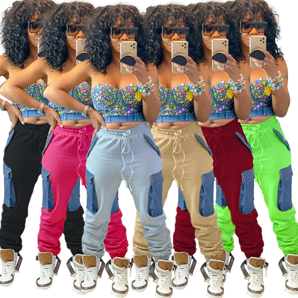 2021 модная уличная одежда пэчворк карманы джоггеры брюки женские свободные брюки на шнуровке тренировочные брюки крутая низ