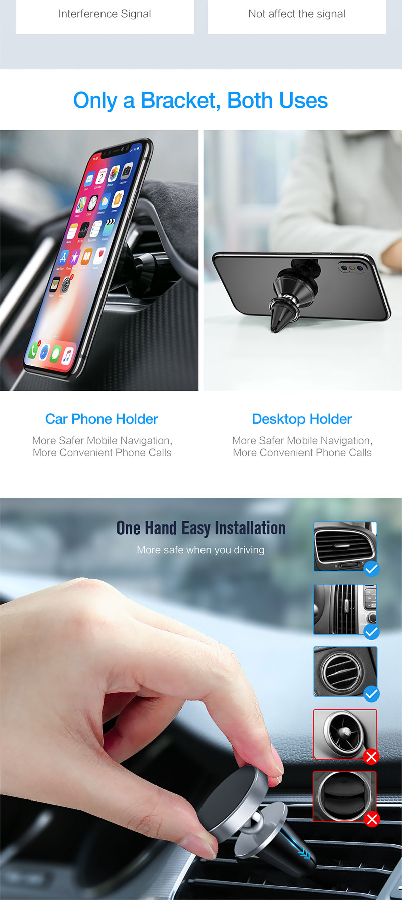 EONLINE 360 Supporto magnetico per telefono con presa d'aria Supporto per telefono magnetico per auto con supporto universale per navigazione GPS per auto