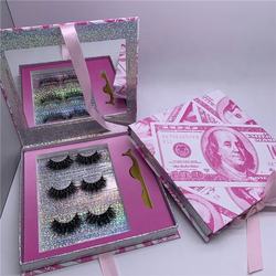 Own Brand False Mink Lashes 3D 4D 5D 6D 7D 8D Factory Dollar Packing Custom Box With Free Tweezers For 25mm