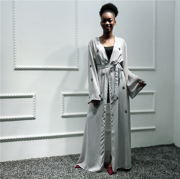 New arrival soft crepe material gray front open abaya