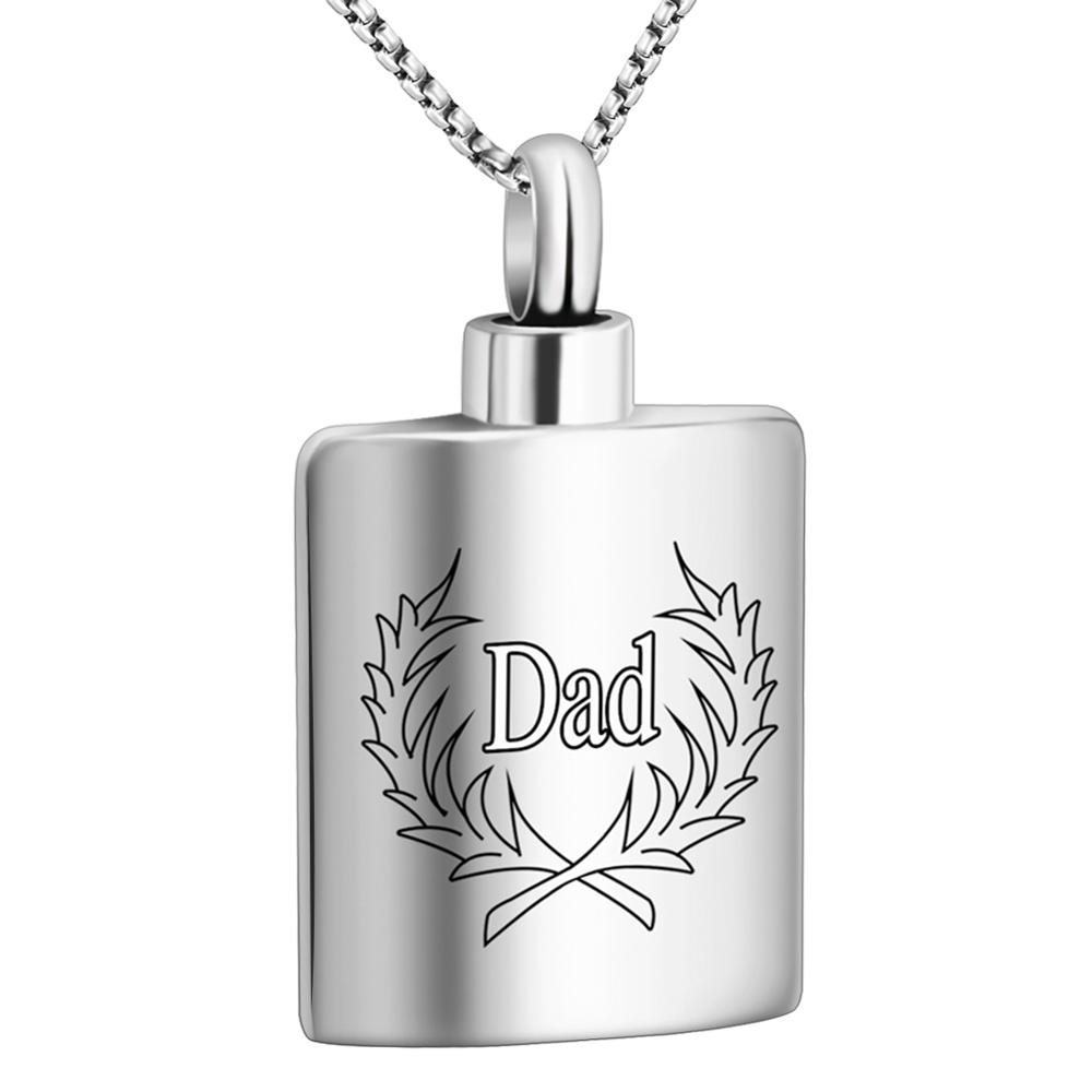 Dad Hip Flask Necklace Funeral Memorial Jewelery Ash Urn Pendant