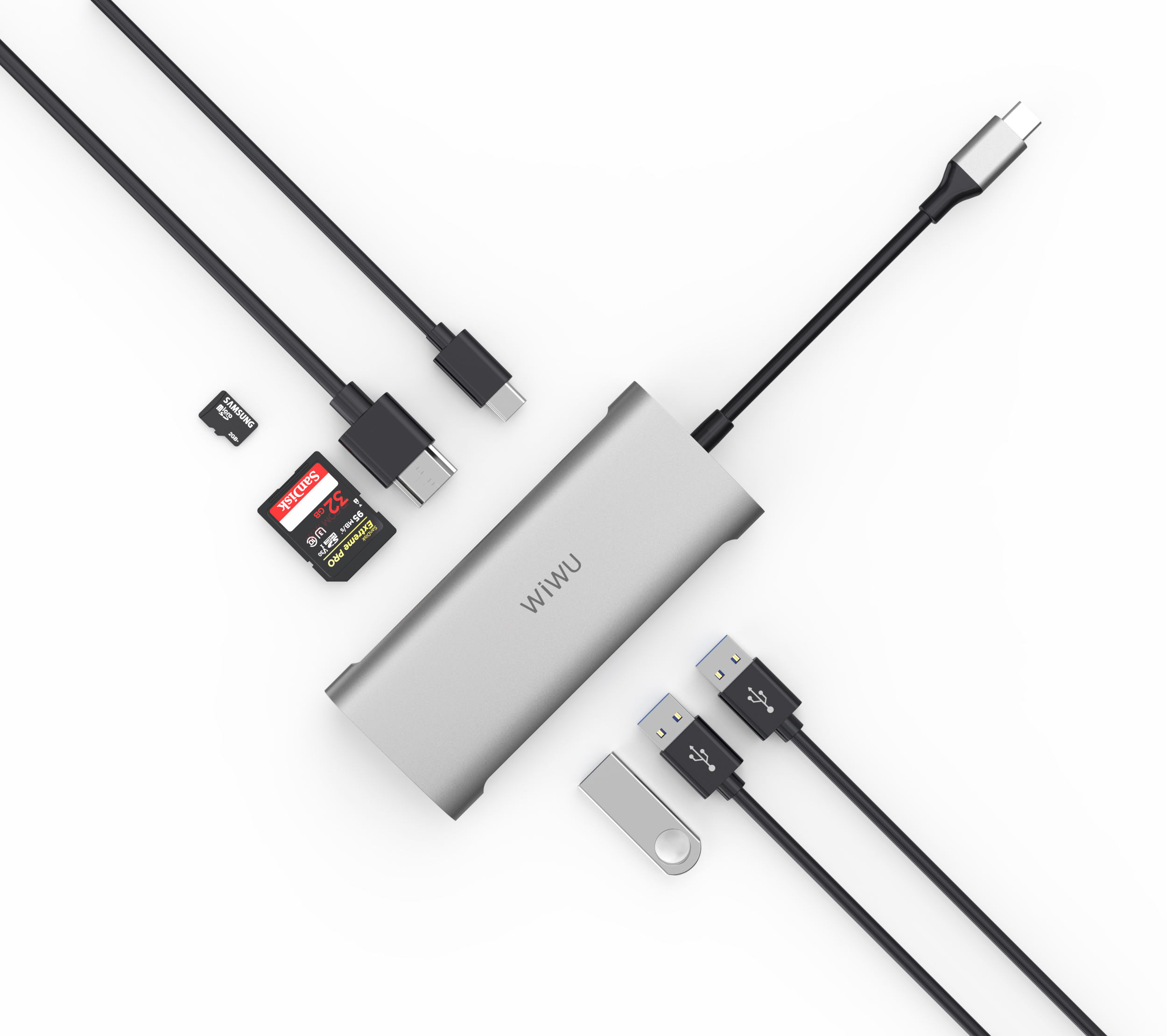 WiWU A731 7 in 1 USB C Hub Type C Multifunctional Expansion Dock Aluminum Alloy USB 3.0 SD Card Reader USB C Docking