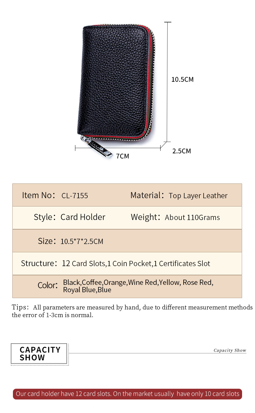 2020 new card bag organ rfid foreign trade ladies first layer cowhide men's card sleeve zipper card wallet