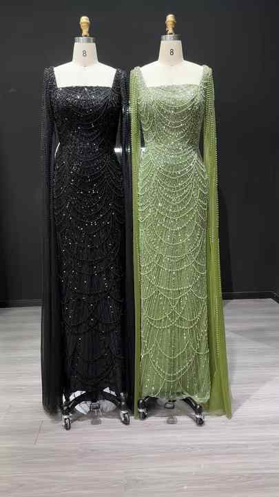 Sharon Said SS690 Green Evening Dress Dubai Beaded Mermaid with Cap Sleeve  for Women Champagne Formal Dress Prom Dress