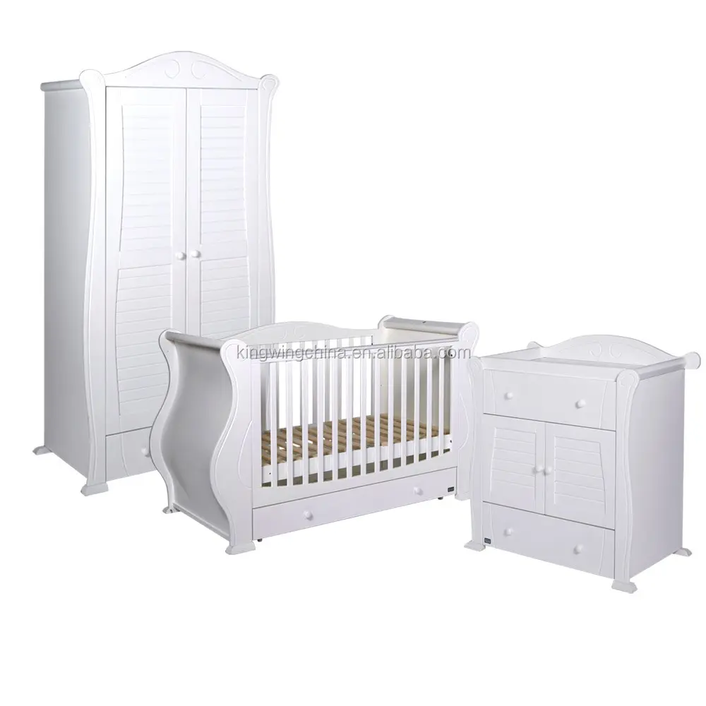 3 Pieces Kids Bedroom Furniture Set Baby Cot Change Table