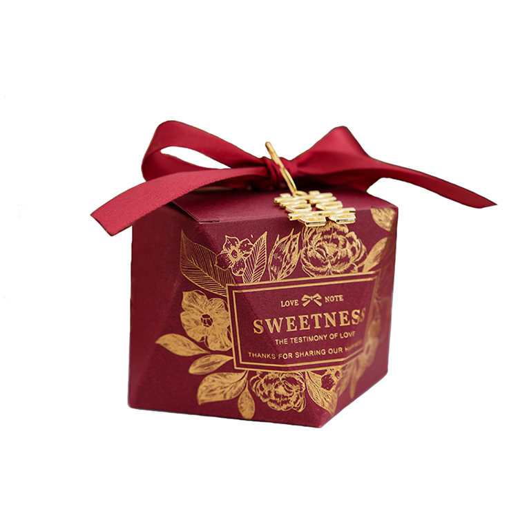 Custom Irregular Red Wedding Valentine Chocolate Candy Gift Box with ribbon