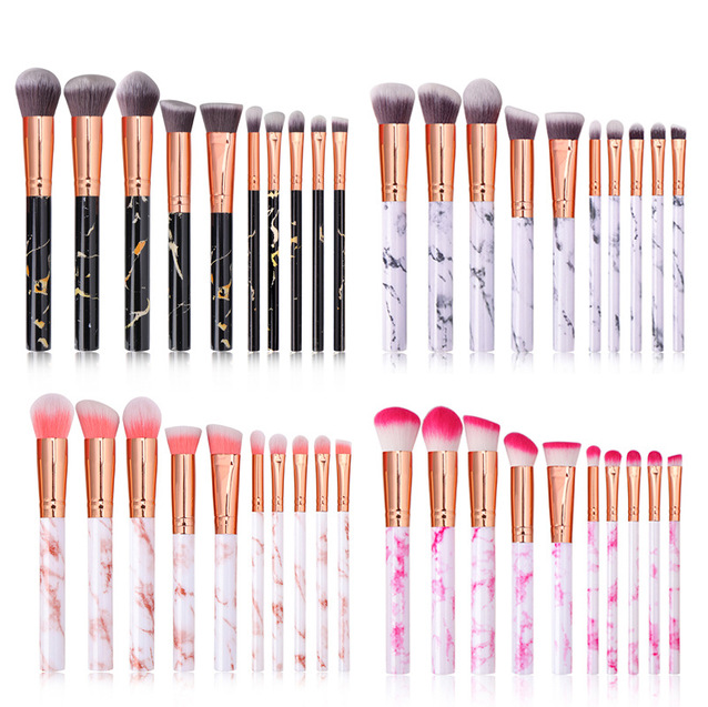 10 шт. мраморный Цветной Пользовательский логотип Профессиональный Синтетический портативный набор кистей для макияжа для девочек