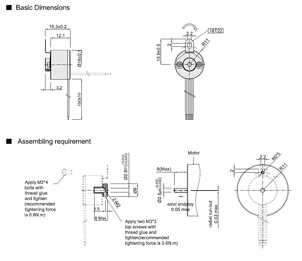 18mm Mini Incremental Encoder Output Type NPN 360ppr 8mm Shaft Rotary
