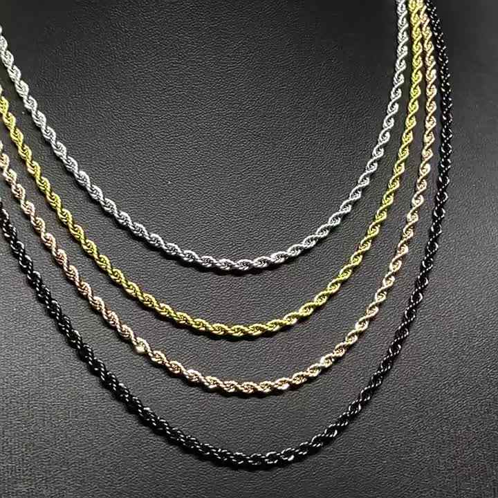 4MM 18k Real Gold Plated Twist Rope Chain Stainless Steel Men Chain Necklace Women Chains 18 20 24 Inches
