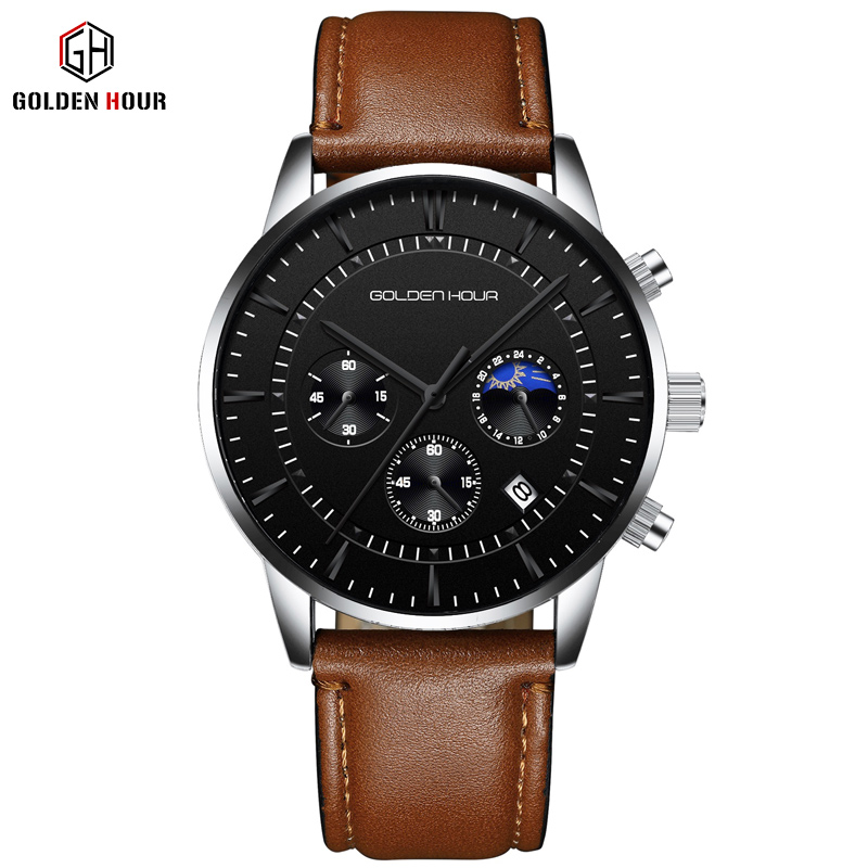 GOLDEN HOUR montres pour hommes marque de luxe décontracté montres à Quartz Hodinky heure mâle horloge Relogio Masculino