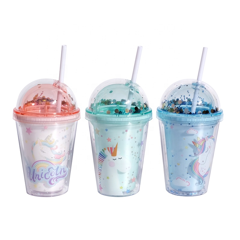Купольные колпачки Girlwill с двойными стенками в виде единорога, пластиковые чашки с соломинкой, кружки для напитков на заказ, кружки для молока, чая, кофе, сока и воды