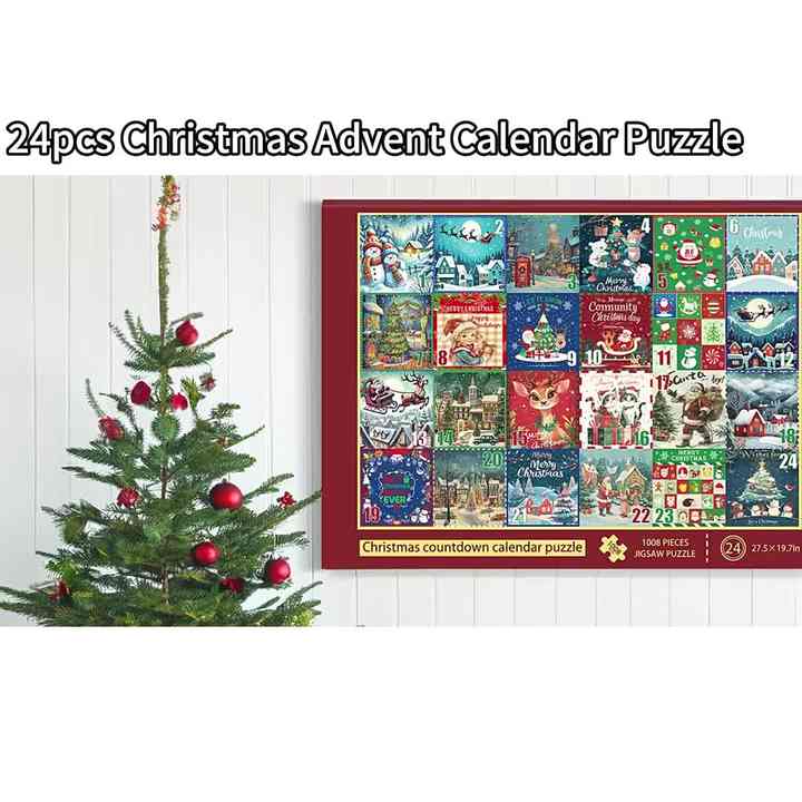 Weihnachts-Adventskalender Puzzle 2024 – 1008 Teile, 24 Boxen, Fertig 50x70cm, Ideal Für Familienzeit & Deko