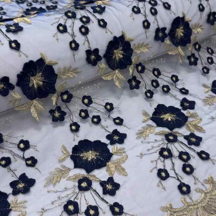 embroidered material for dresses Romantic Beaded Flower Embroidered Lace Fabric main image 1