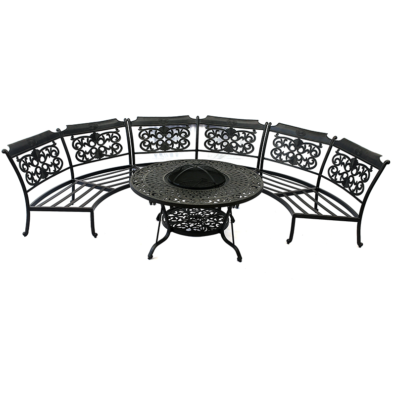 Outdoor round  Aluminum Frame   Garden Gas Fire Pit Table    with  chairs  set