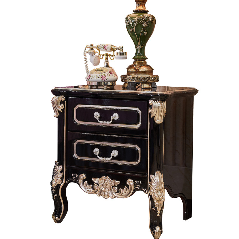 Stock European Ebony Bedside Cabinet Solid Wood Bedroom Bedside Locker Storage Cabinet Telephone Desk
