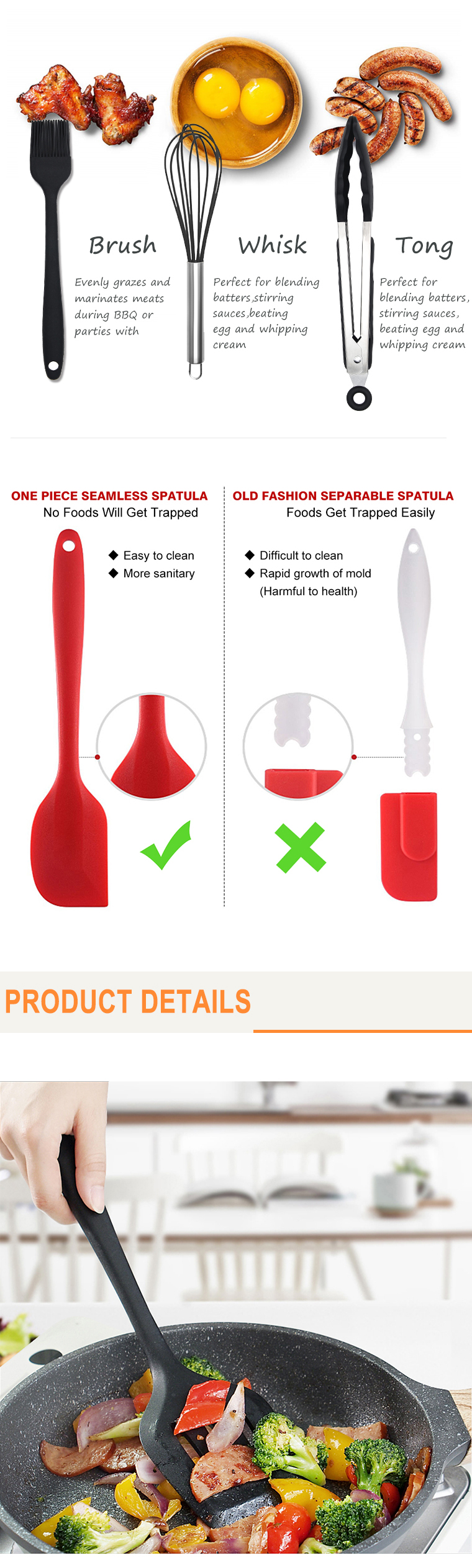 Amazon Hot Selling 10pieces Kitchen Accessories Silicone Kitchen Utensils Set Baking Tools Silicone Kitchen Cooking Utensils Set