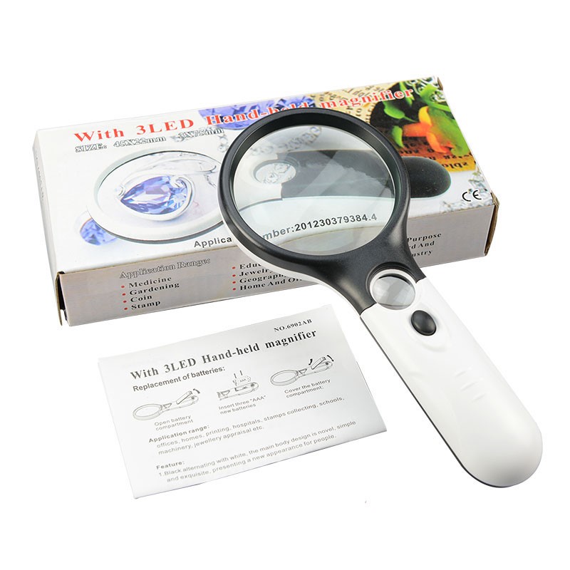 Handheld Lightweight Optical Lens Portable Plastic Magnifying Glass with Light