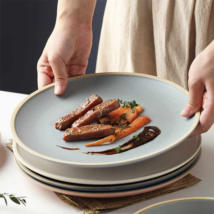 Wholesale japanese dinner plates set matte glaze dessert dishes serving pizza pasta restaurant porcelain dinner plates