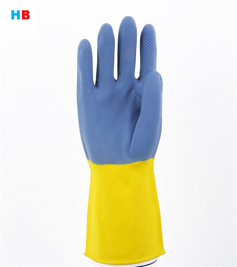 家用定制en388乳胶手套双色防水乳胶厨房手套清洁耐热食品级橡胶手套