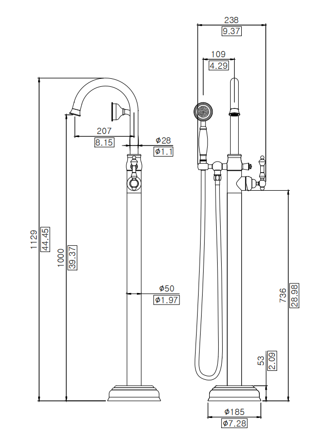 Robinet Mitigeur Dore Brosse Robinet De Plancher Pour Baignoire Avec Douchette Robinetterie Pour Bain