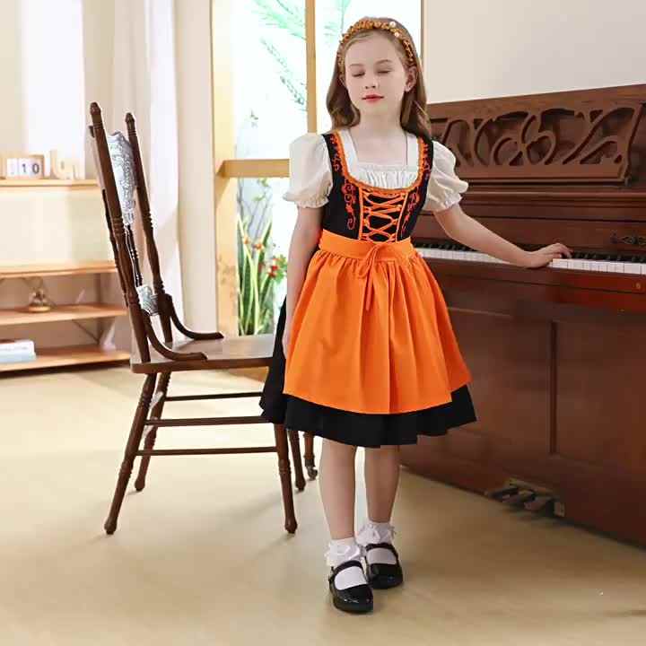 Costume Dirndl Allemand Pour Enfants - Robe Oktoberfest, Polyester, Taille XS à XL, Pour Fêtes Et Halloween