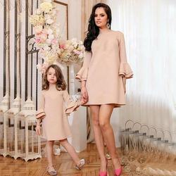 SADI combinando família mãe filha roupas vestido da menina de verão flutter sleeve mommy and me rosa cor sólida vestido