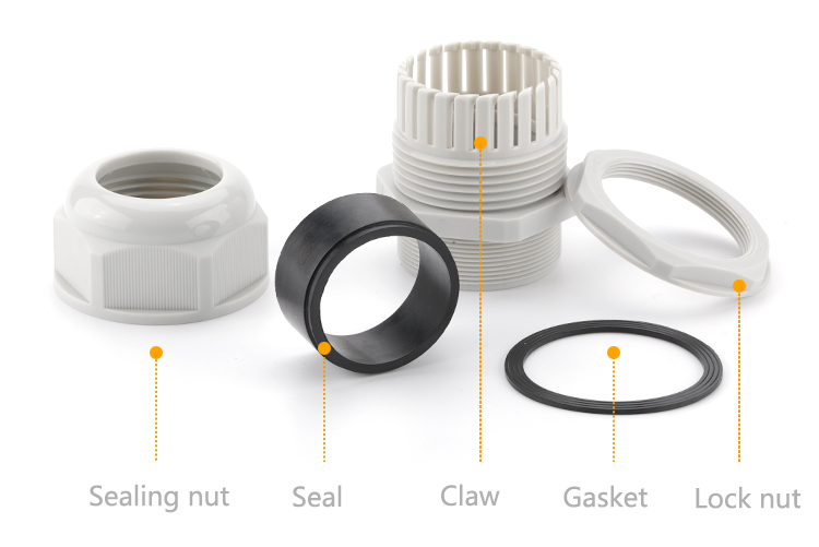Wholesale IP68 pg11,  High Quality white Black Grey Electrical Waterproof  with Nut  Plastic Nylon PG Cable Gland/