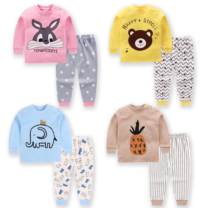 Весенне-осенняя Домашняя одежда из 100% хлопка детские комплекты одежды для детей с мультяшным принтом и окраской для мальчиков и девочек