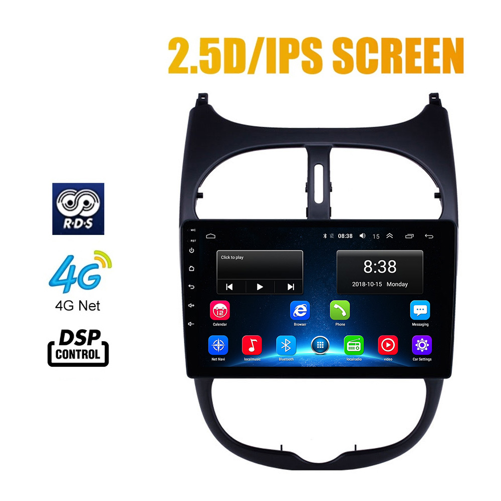 4G Android Navigation & Gps Support Sim Card 9 Inch Car Stereo With FM/AM/RDS/AHD/DSP Car Radio Video For Peugeot 206