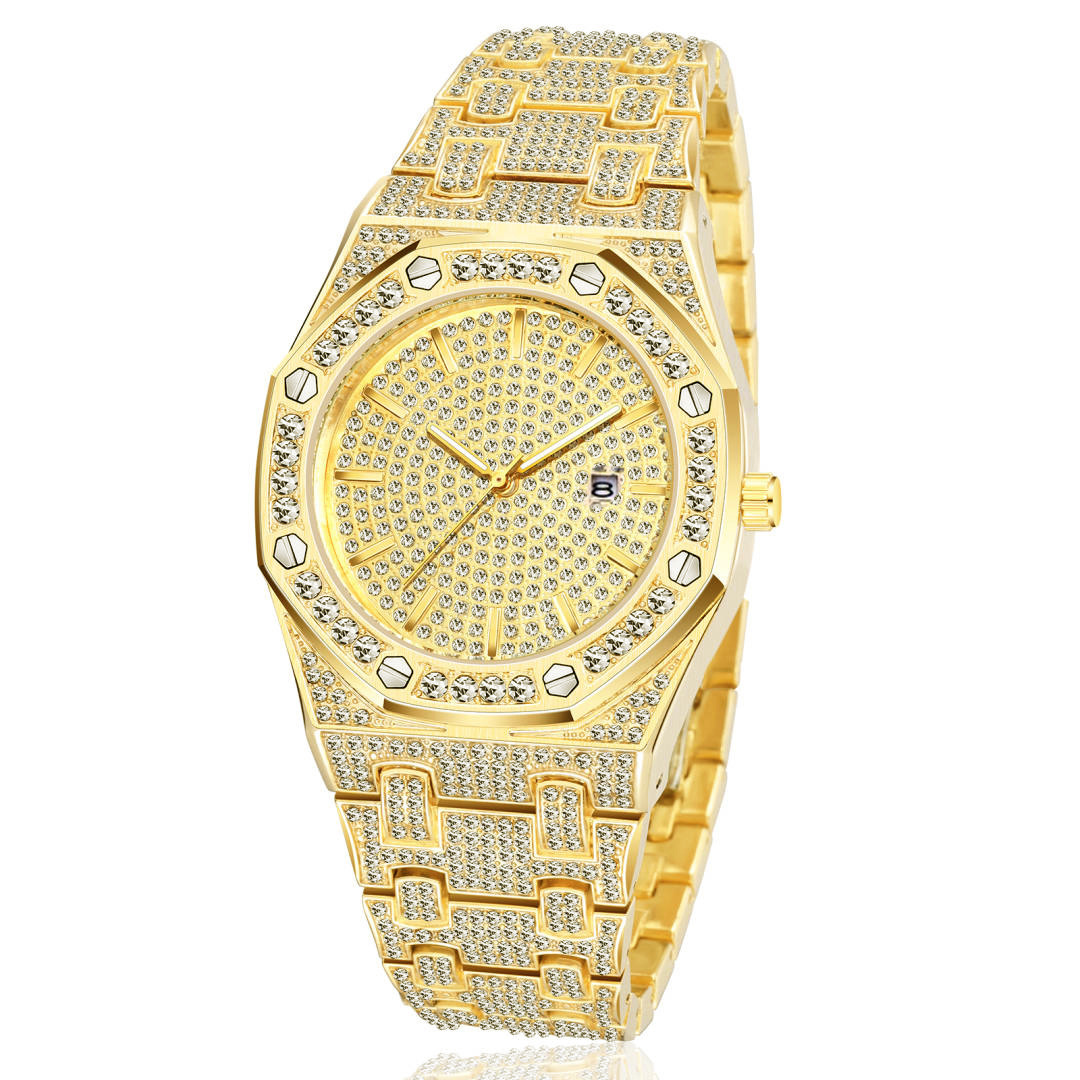 钻石手表男士钻石手表银色黄金运动手表 - buy diamond watches for