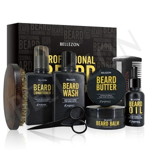 OEM Logo Wholesale Men Beard Grooming Kit with Beard Oil Balm Butter Conditioner Comb Brush