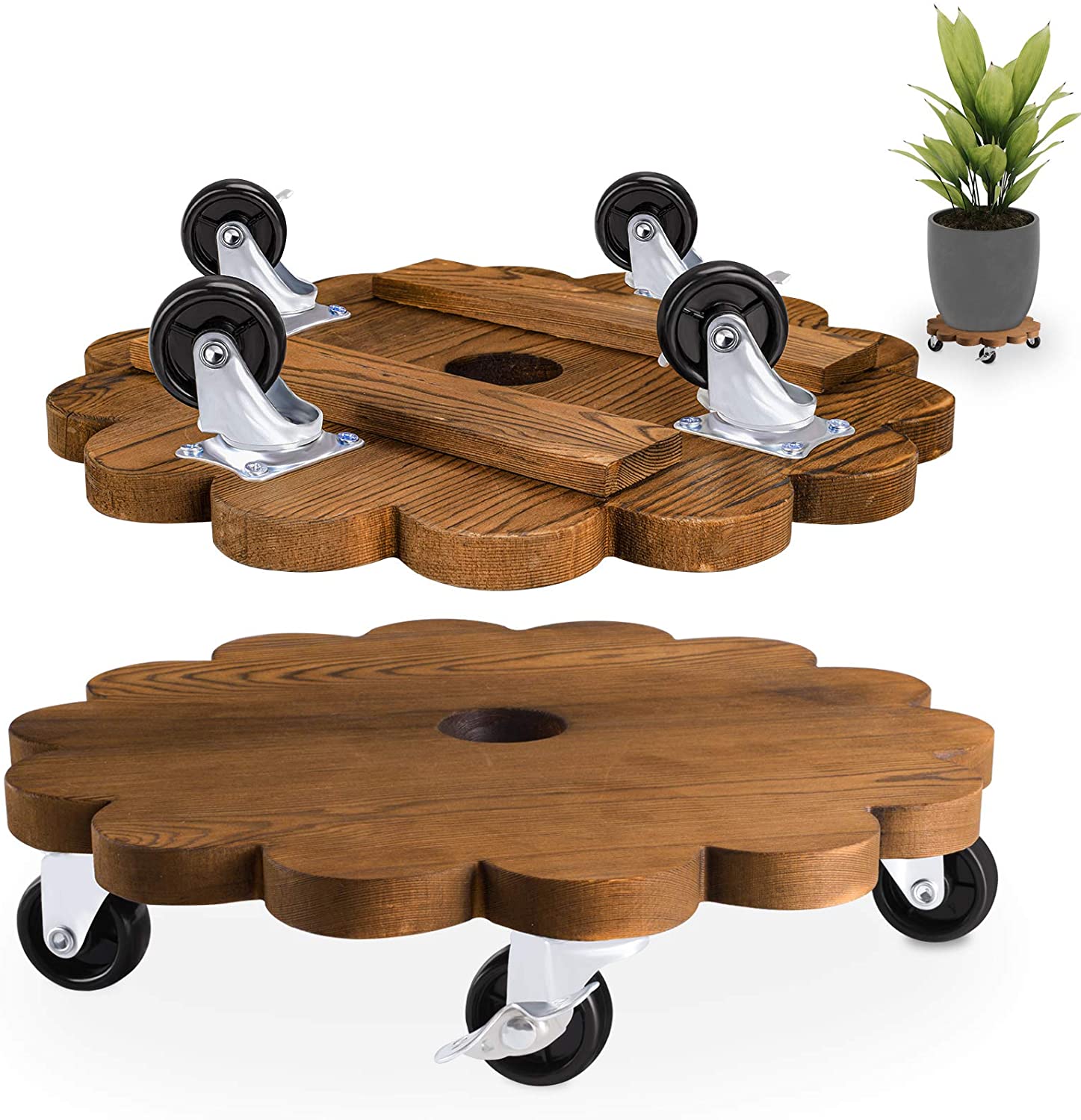 Подставка для растений с колесиками/деревянная круглая подставка для цветов с колесиками в форме лепестков