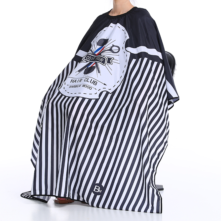 Новый стиль, полосатая полиэфирная ткань на заказ, популярные парикмахерские накидки для стрижки волос 160x140 см из Китая