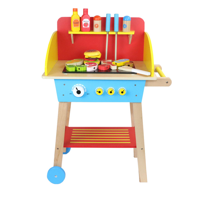 Wooden children's play house simulation BBQ kitchen barbecue set little boy and girl baby educational toys