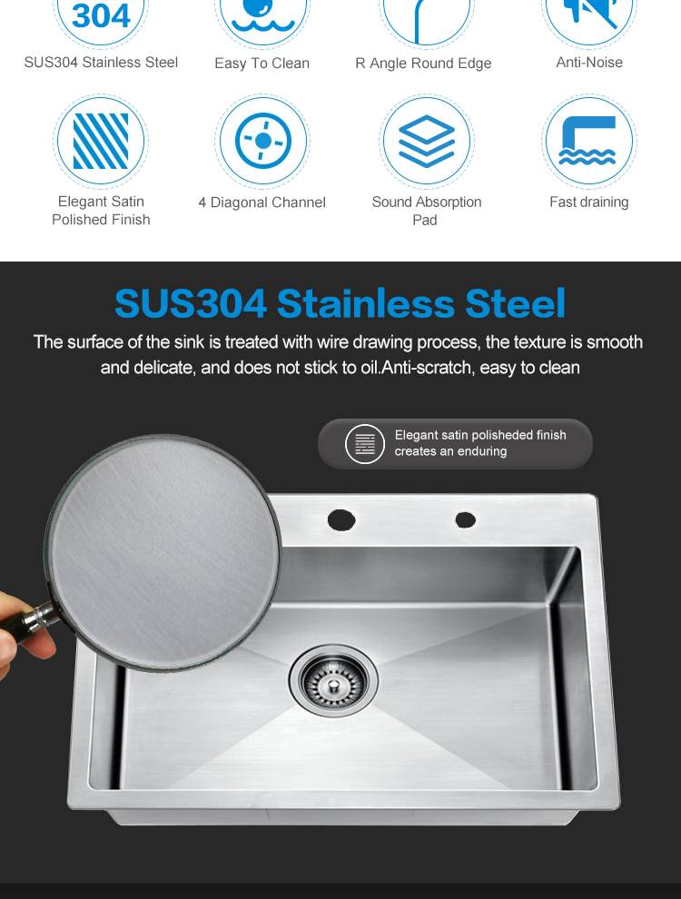 Advanced Technology Products Sink 304 Stainless Steel Modern Metal Kitchen Sink