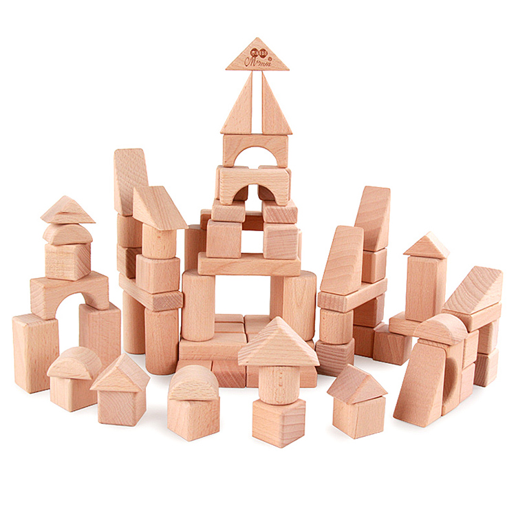 Wooden Construction Building Bricks Toys Shape Toys Self Assemble Geometric Hot Sale Kids Factory Directly Sale 75pcs Box 2 Set