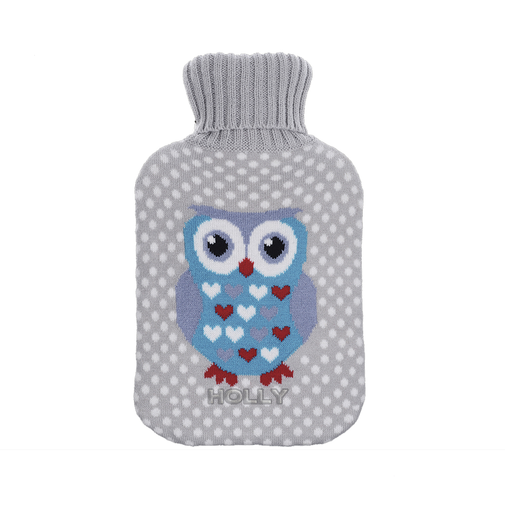 owl pattern knitted crochet cover rubber bottles cute hot water bag