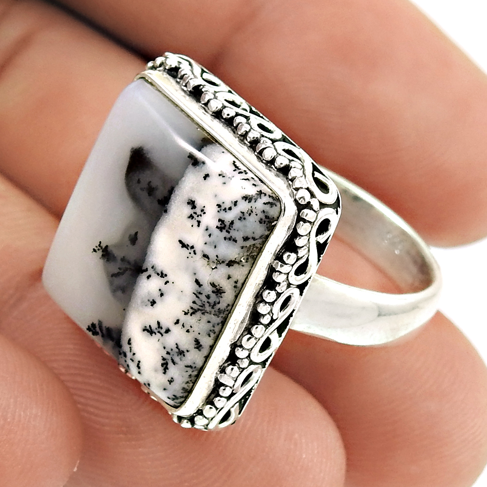 Livraison gratuite naturel Mix Lot Dendrite OPAL 925 SILVER Gemstone Jewelry Ring