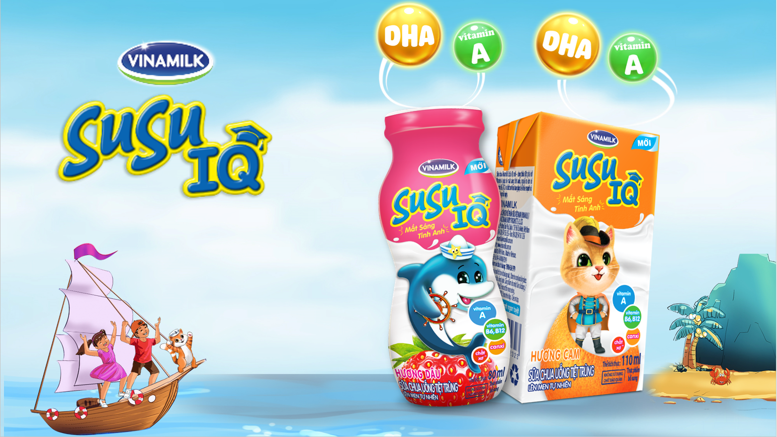 Drinking Yogurt - Vinamilk - Susu IQ Brand - for Kid - Orange Flavor - Bottles 80ml X 48 Per Carton 0.08 % Fat GMP, HALAL, ISO,