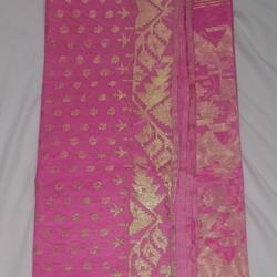 Standard Full Pink Jamdani Saree with Golden Craft