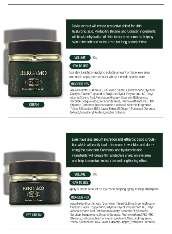 Bergamo Caviar Skin Care Set - 9PCS Luxurious Korean Moisturizing