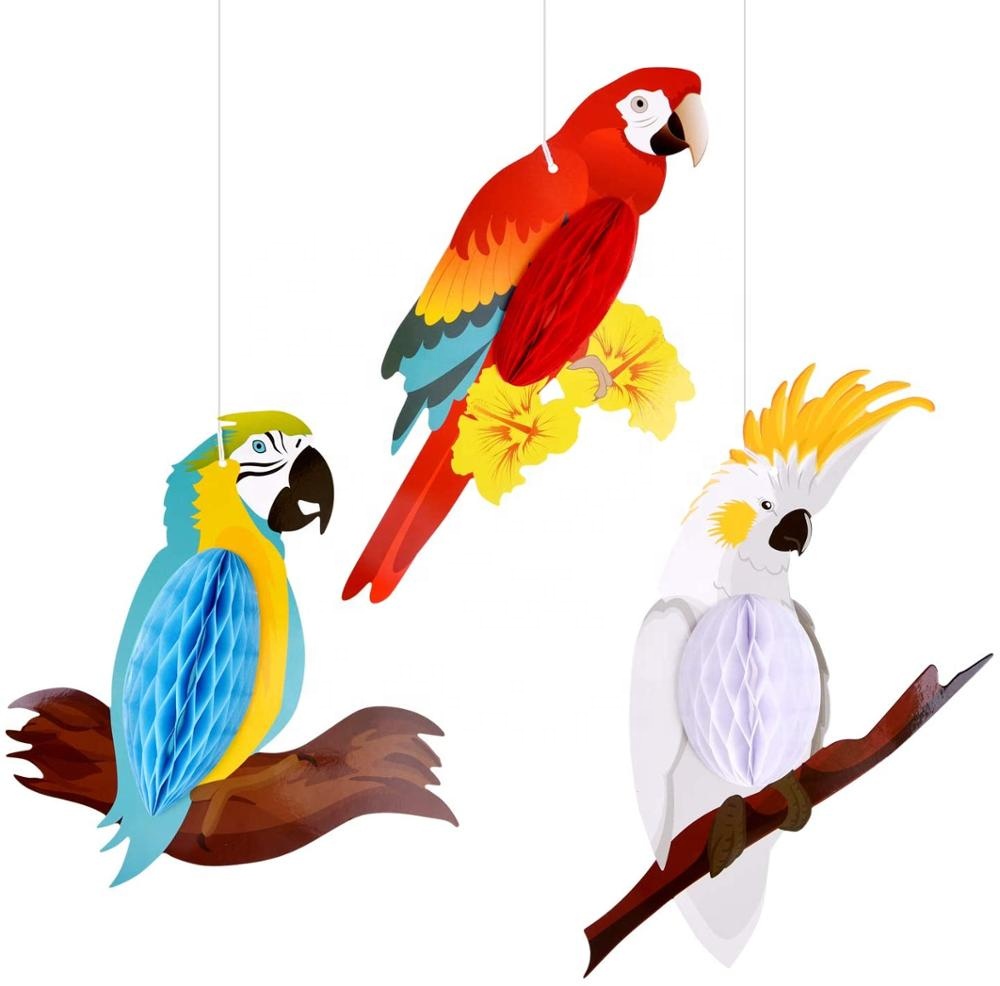 Summer Tropical Hanging Party Decor with Parrot Paper Lantern Fan for Hawaiian Aloha Jungle Luau Beach Pool Birthday Wedding Backdrop Decoration NICROLANDEE Tropical Parrot Party dDecorations