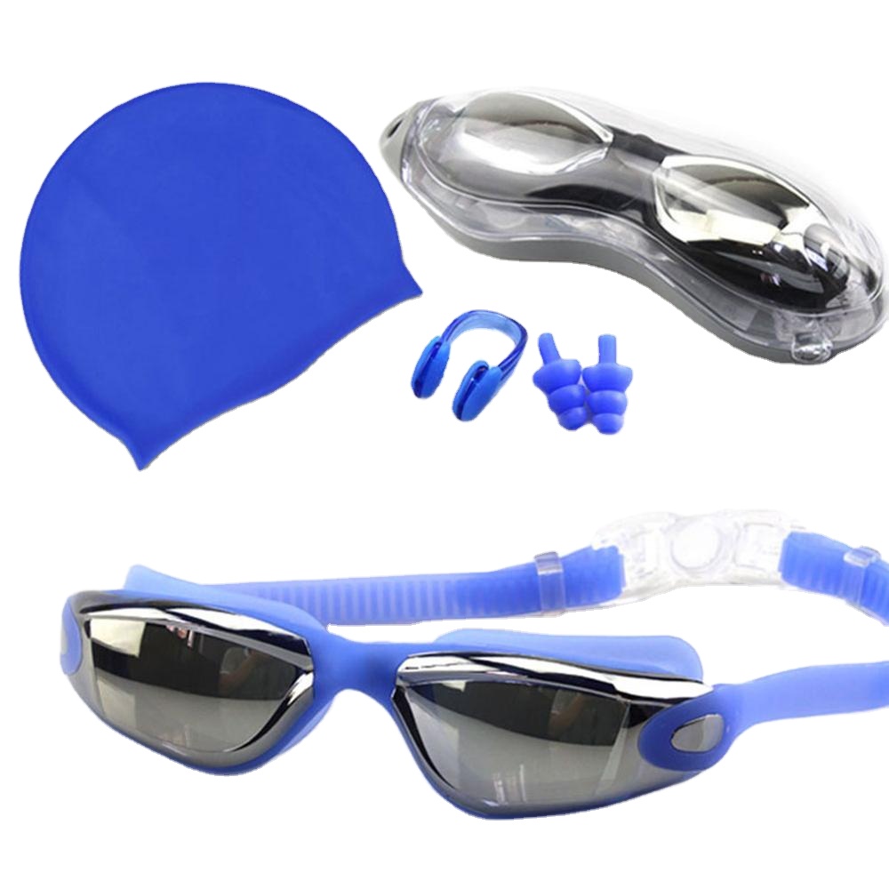 Waterproof Clear Swimming Earplug Goggles 3 Piece Swim Set with Cap