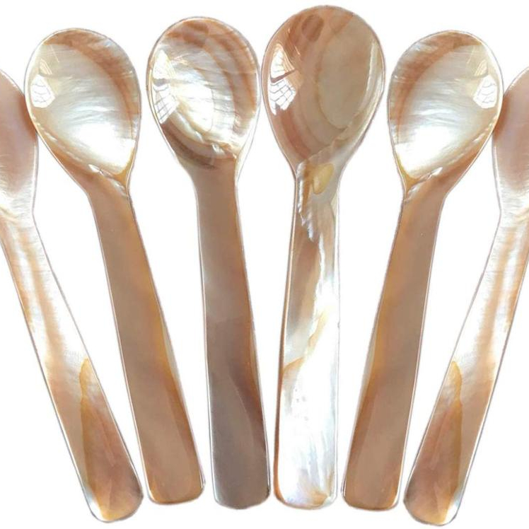 4 Small Mother of Pearl Spoons MOP Caviar Egg Shell Serving Oysters Handmade