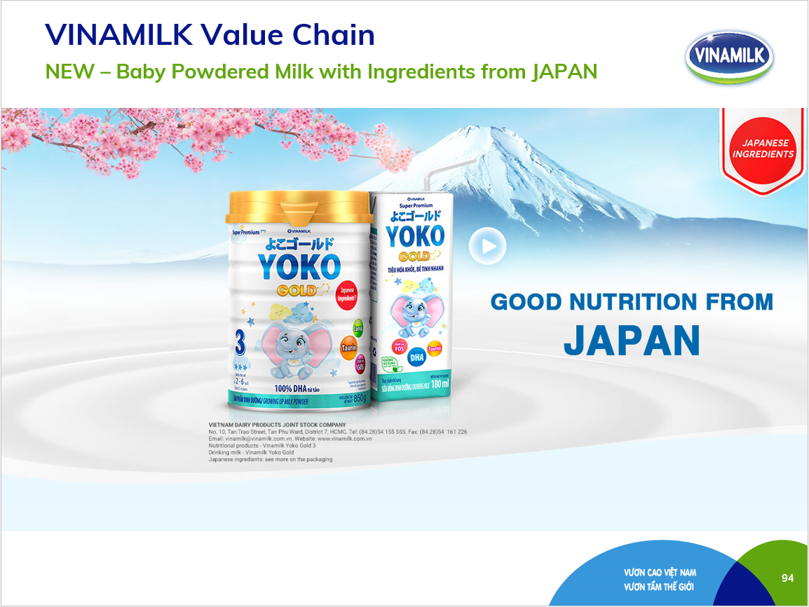 Factory price Baby Powdered Milk Vinamilk Yoko Good Nutrition from Japan Step 2 For Children 1-2 years old 850g x 12 tins GMP