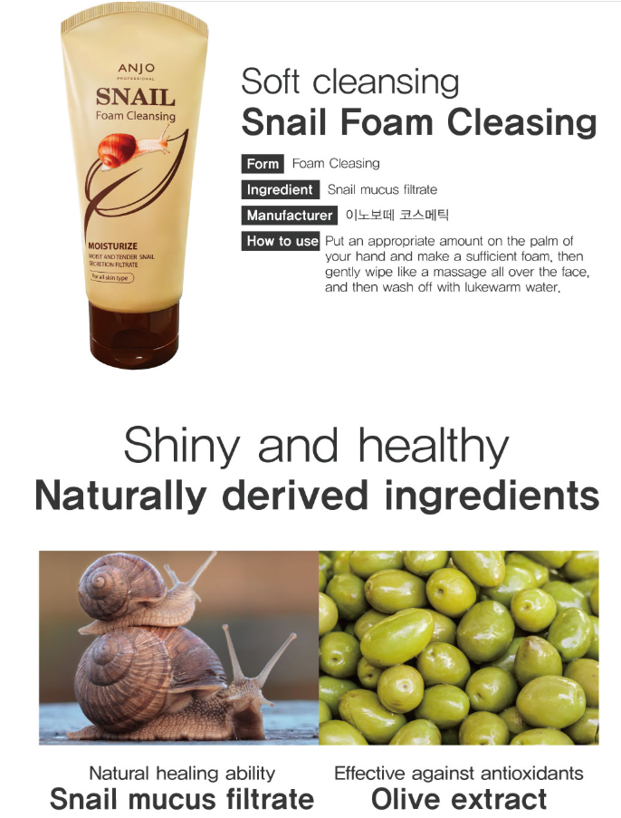 Anjo 150ml Snail Foam Cleanser for All Skin Types - Deep Cleansing